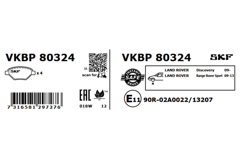 Jogo de 4 pastilhas de travão SKF ref. VKBP 80324